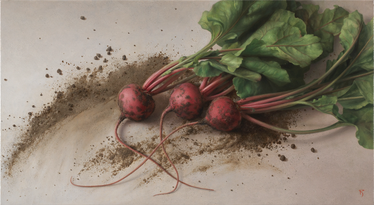 塩谷亮作品《地の脈動》2022年 - 自然の恵みに対する深い愛情を表現した野菜シリーズの代表作
